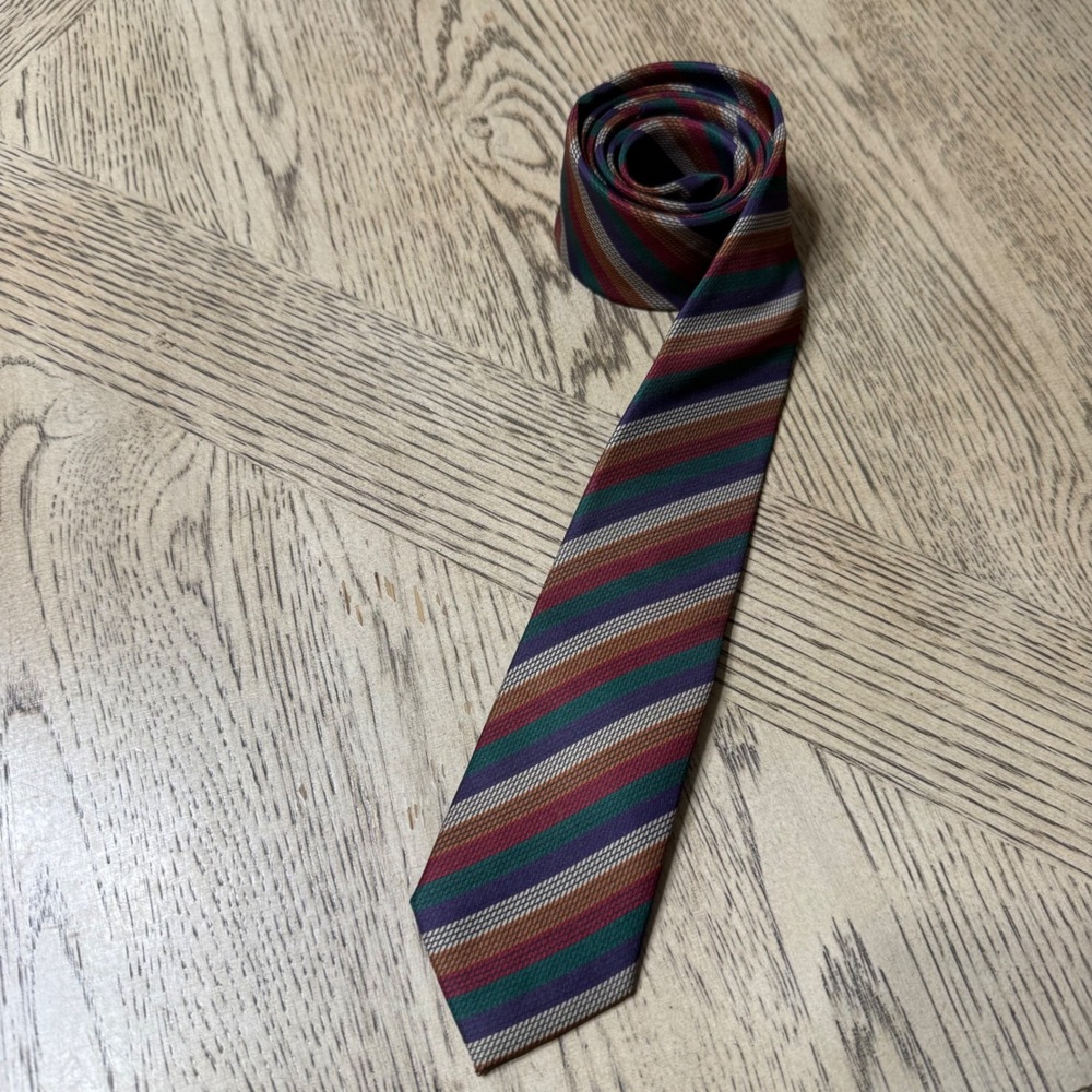 Paisley & Gray Mens Striped Necktie Polyester Burgundy Green Blue‎ Formal